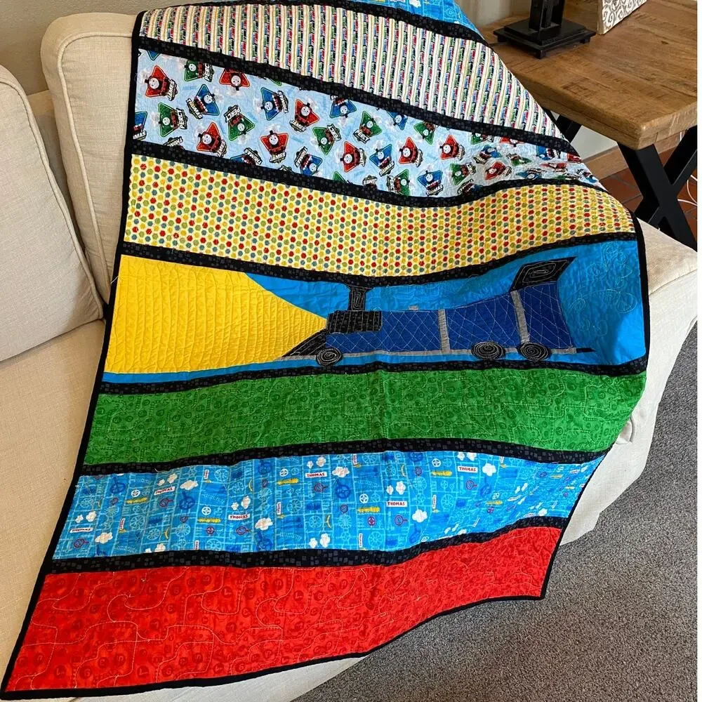 Handmade Thomas the Tank Engine & Friends Quilted Pieced Throw Crib Quilt